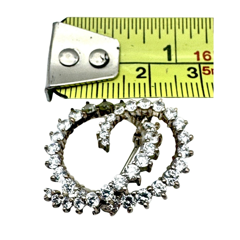 Vintage Korea Ocean Wave Brooch 925 Sterling Silver CZ Coastal Glam Statement